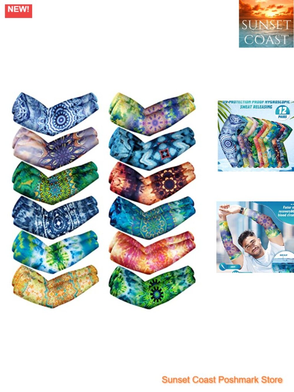 12 Pairs UV Sun Protection Arm Sleeves Cooling Gardening Sports 21